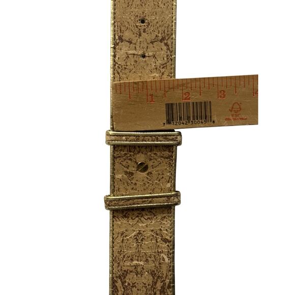 Vtg Belt Julius Resnick 80s Wide Faux Cork Gold Hook Buckle Boho Hippie Statemen main image 4